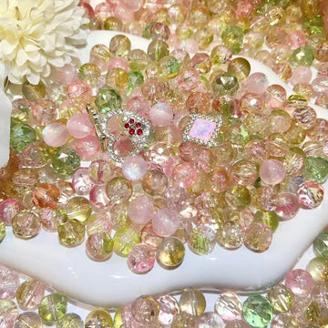 【M107 MRK】桜草のカラフル玉 ガラス　カット面 樹脂　模造水晶ビーズ 10ミリ 12ミリブレスレット　ストラップ