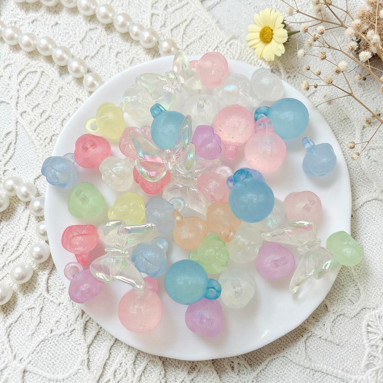 A169 彩鈴果実  全部カン付き アクリル 夜光  ３種類ミックス サイズ16mm