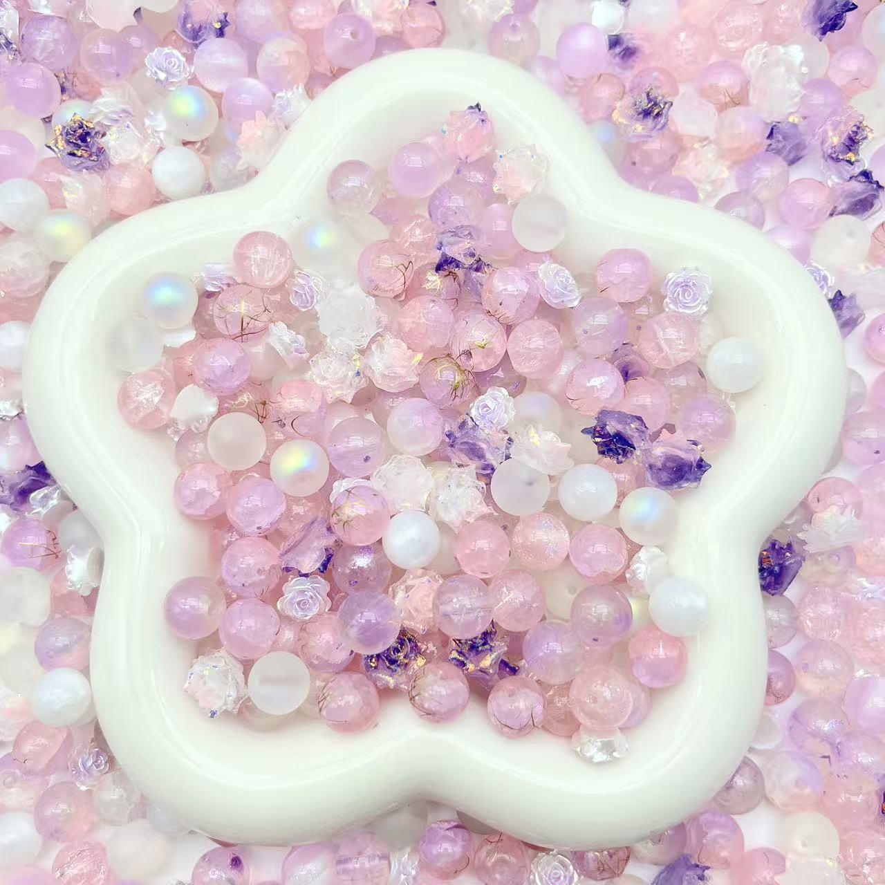 A29 【買1得1 】ガラス 樹脂 薔薇 10mm ブレスやストラップ